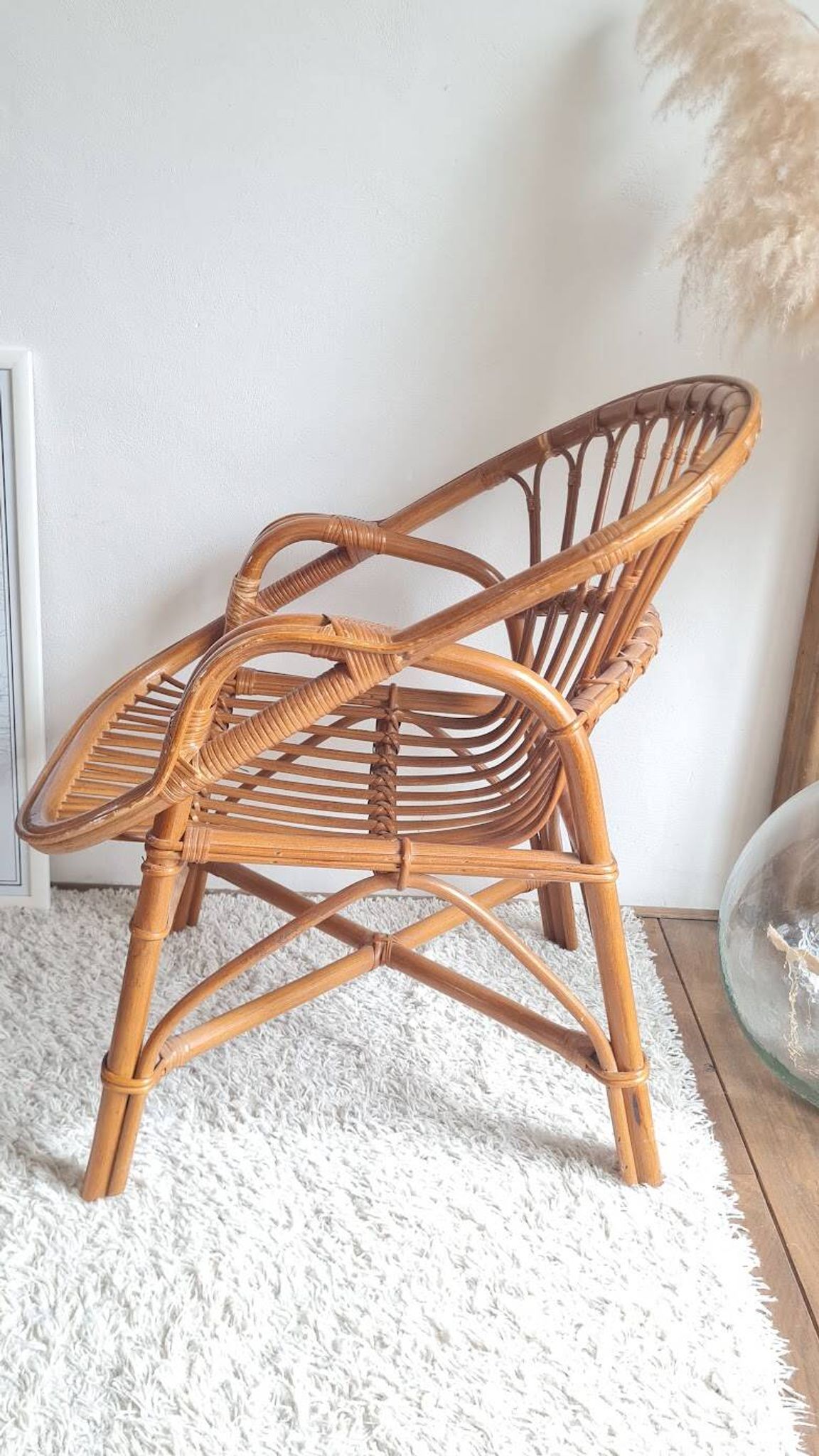 Paire de fauteuils en rotin vintage circa années 70
