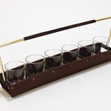 Carl Auböck II drinking glass holder, leather and brass, Austria 1950s