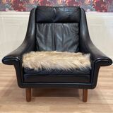 Scandinavian design armchair Aage Christiansen black leather 1950