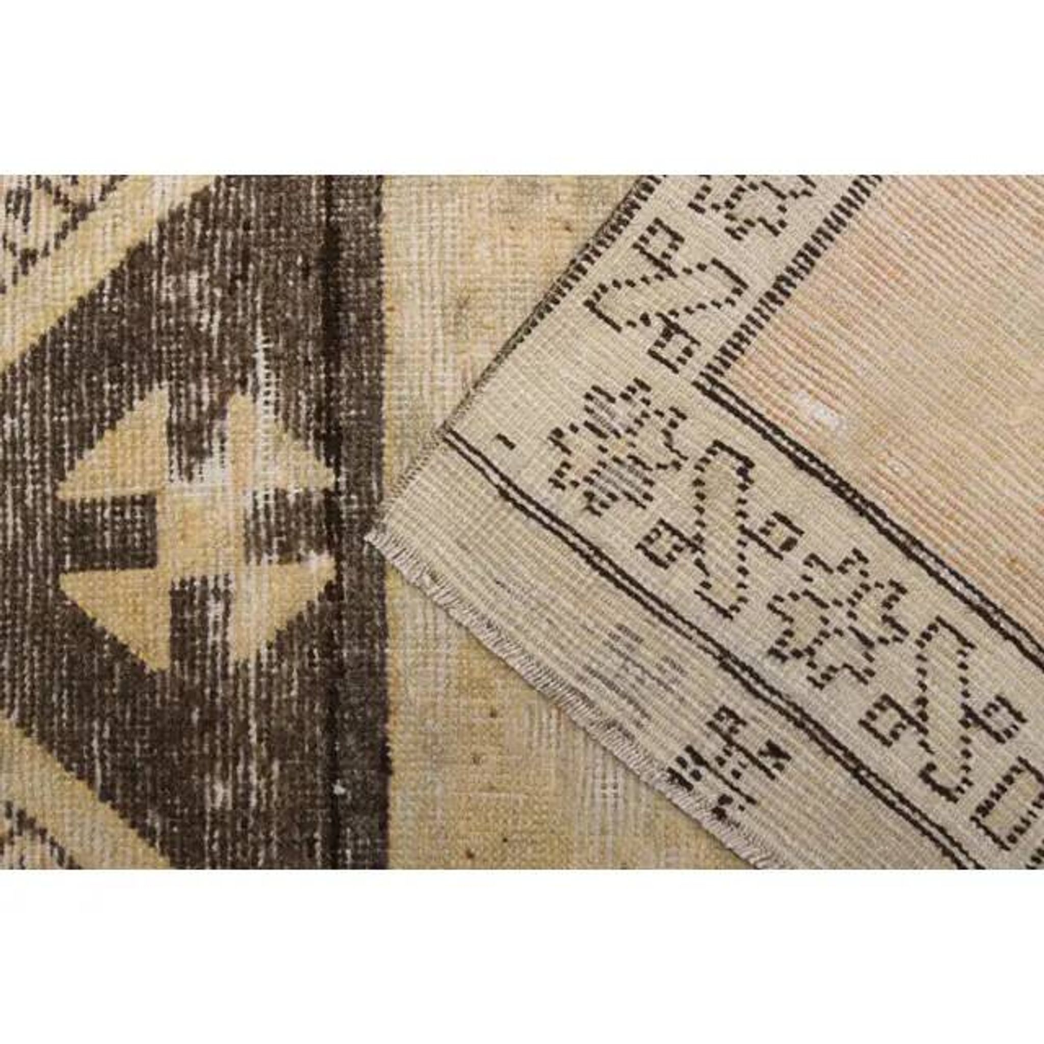 1970s Vintage Turkish Hand-Knotted Wool Cotton Beige Runner Rug  103x374