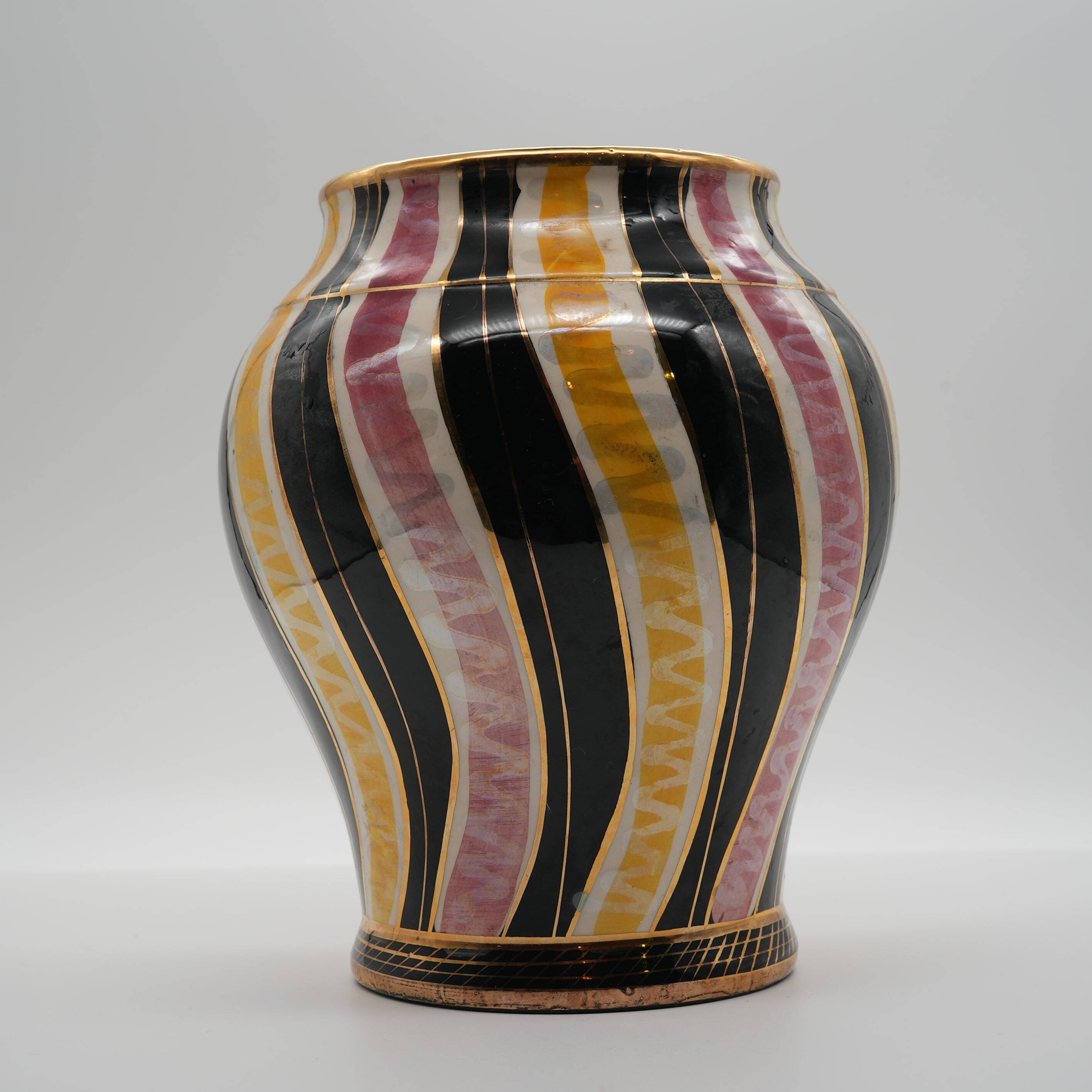 Vase H. Bequet Quaregnon Belgium hand painted ceramic mid century.