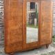 Art Deco wardrobe in flame walnut with central mirror – French elegance