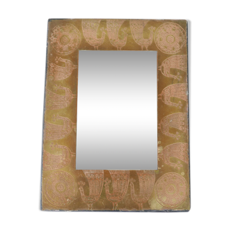 Rectangular copper mirror decorated with birds, years 60 26.7 x 20 cm