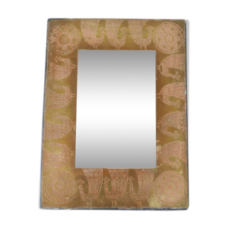 Miroir rectangulaire en cuivre décoré d'oiseaux années 60 26.7 x 20 cm