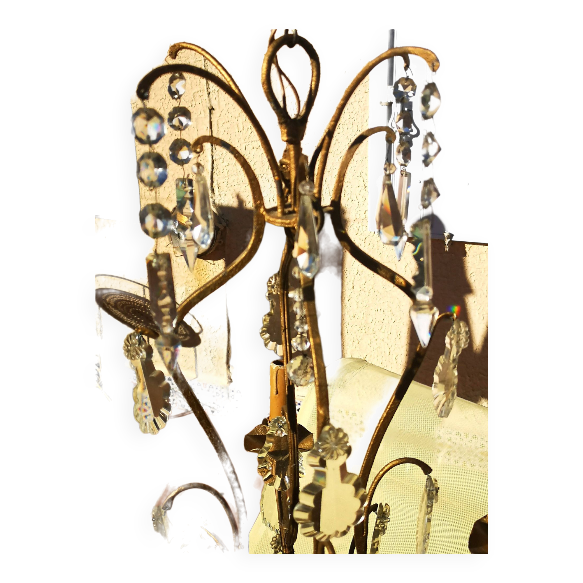 Wrought iron chandelier with pendants