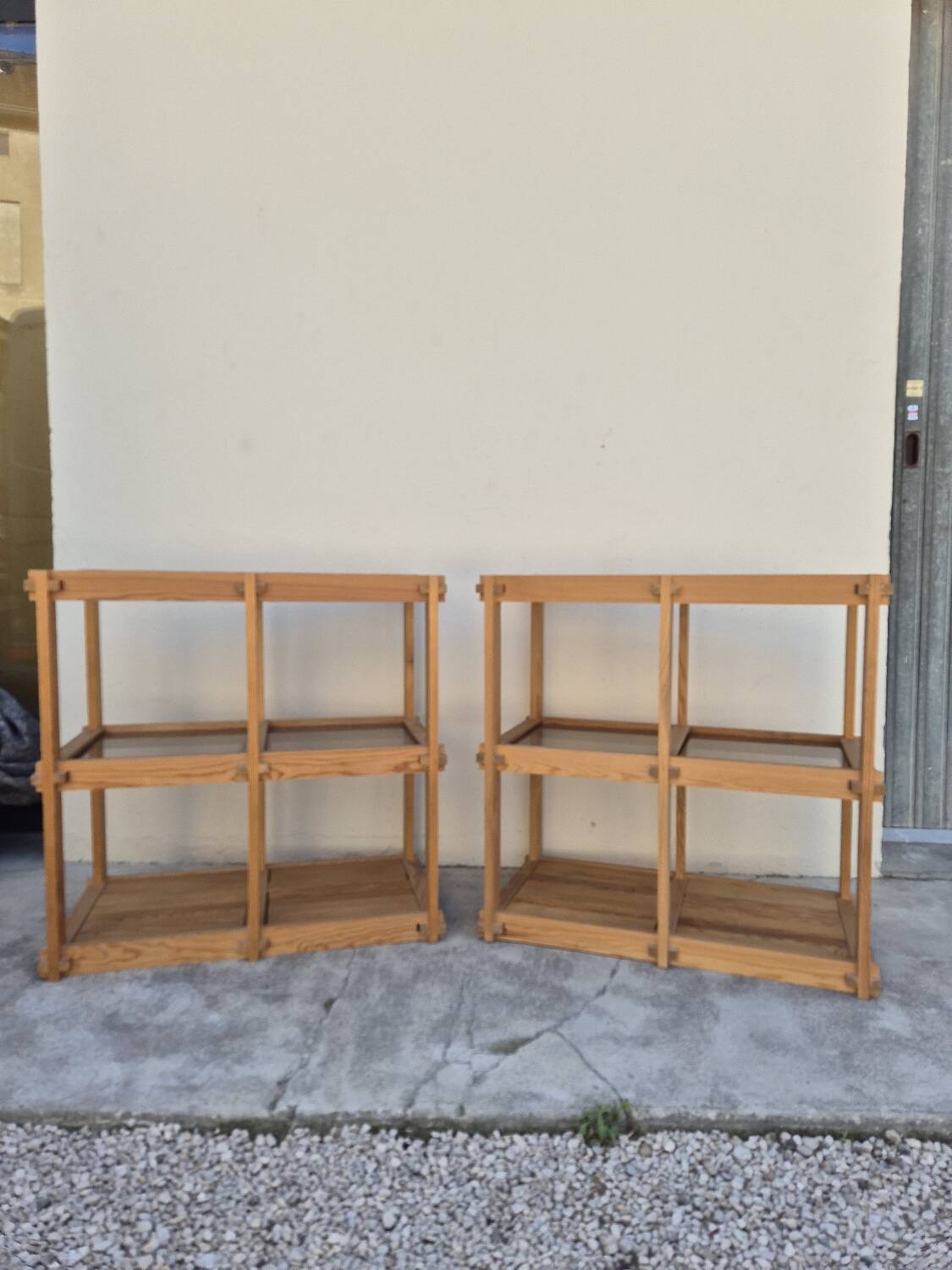 Pair of vintage pine bookshelf units in Maison Regain design from the 1970s.