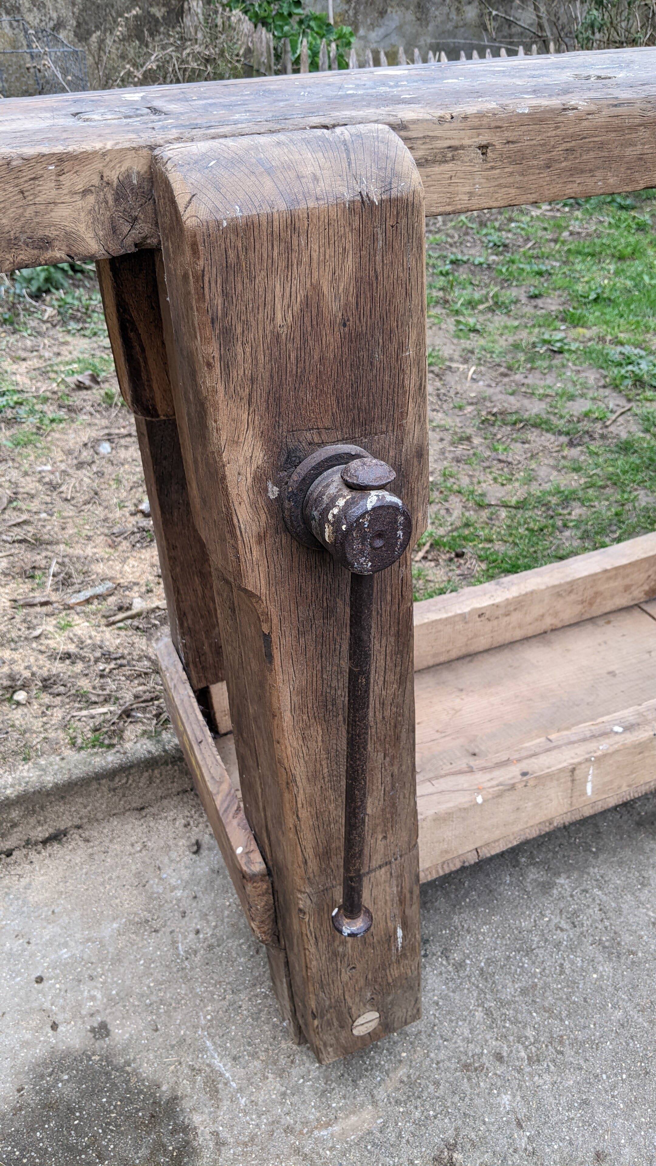 Old solid oak carpenter's workbench