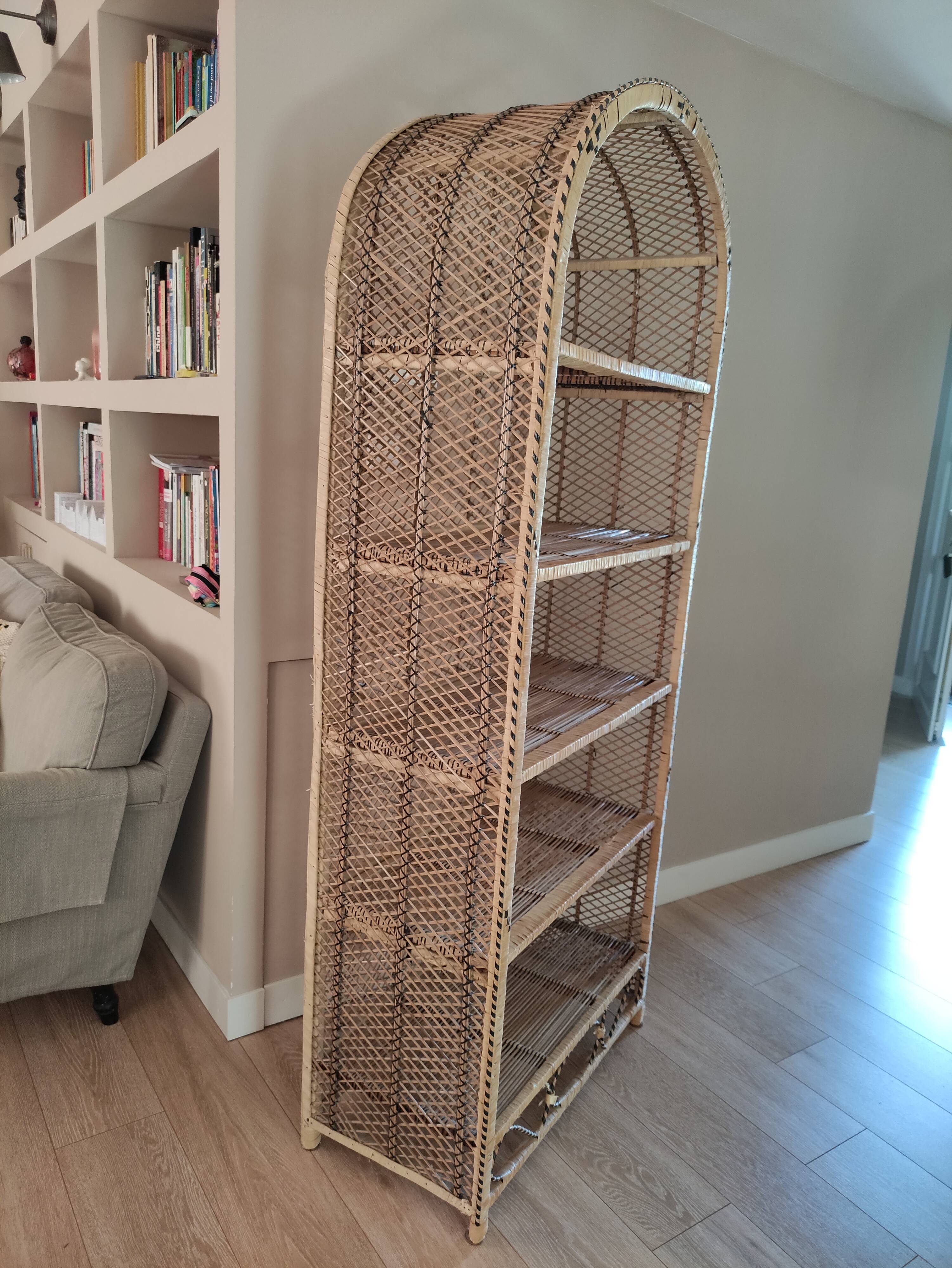 Emmanuelle style bookcase shelf in vintage rattan