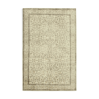 Tapis beige oriental vintage fait à la main 191 cm x 295 cm