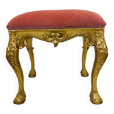 Tabouret style Louis XV rococo en bois doré – assise rose – XXe siècle