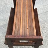 Oak and leather table vintage brutalist design 60s