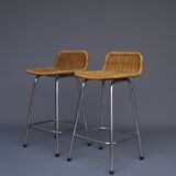 Chromed steel and rattan bar stools from Rohé Noordwolde, 1960s, Set of 2