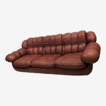 Mid century italian leather sofa after Rino Maturi, 1970s