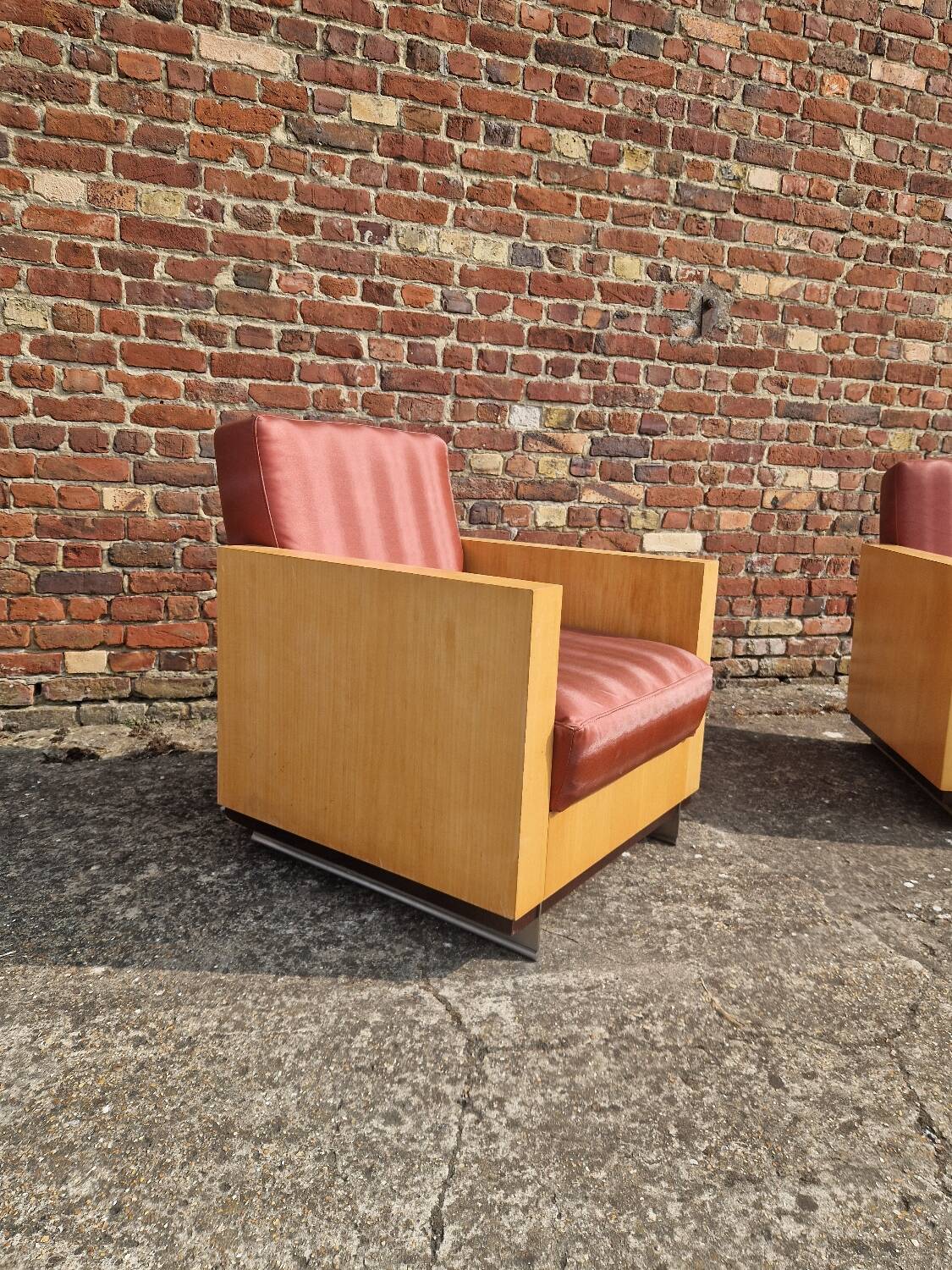 Pair of Art Deco style lemon veneer armchairs, 1970s