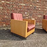 Pair of Art Deco style lemon veneer armchairs, 1970s