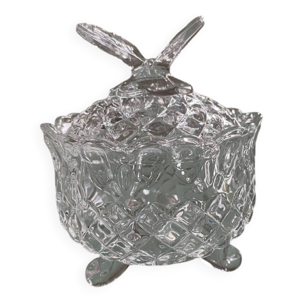 Bonbonnière vintage en verre taillé sur pieds (années 50).