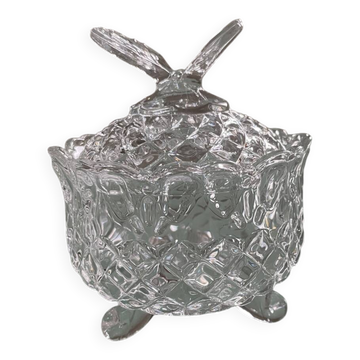 Vintage cut glass candy dish on feet (1950s).