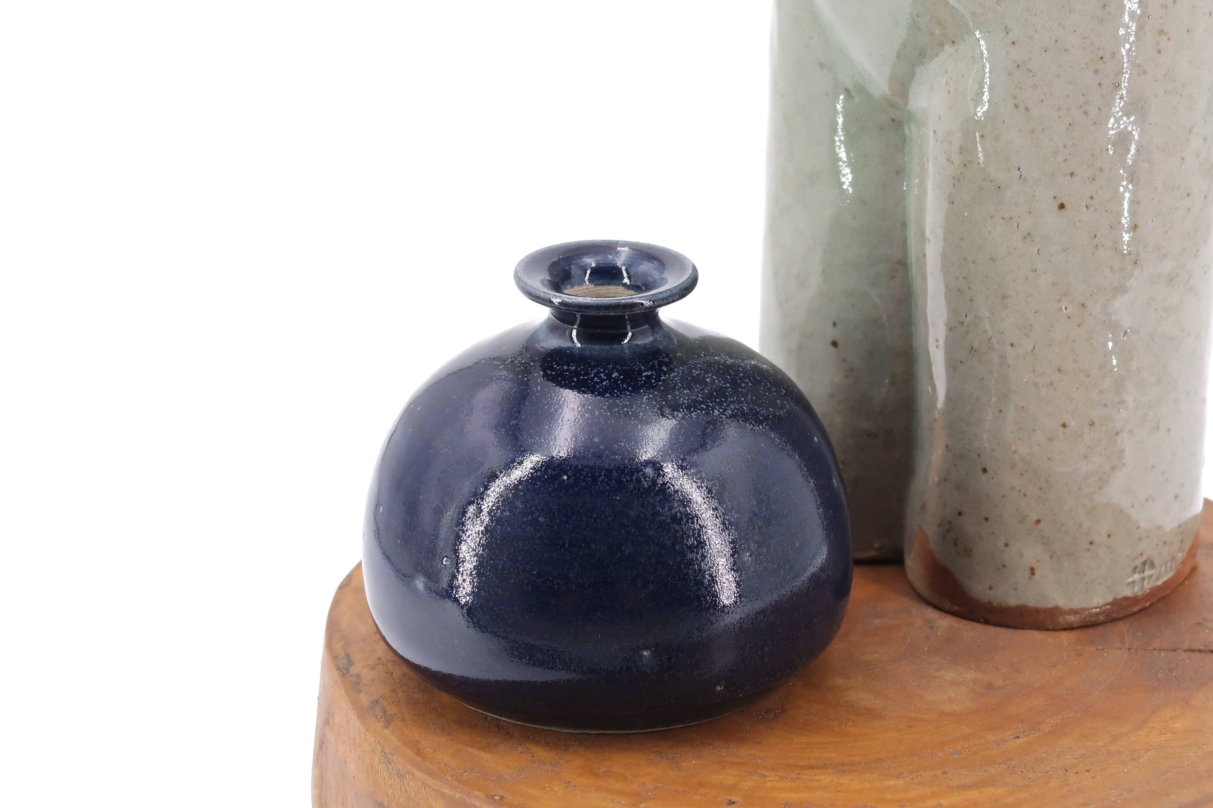 Midnight blue ceramic ball vase, 1970s