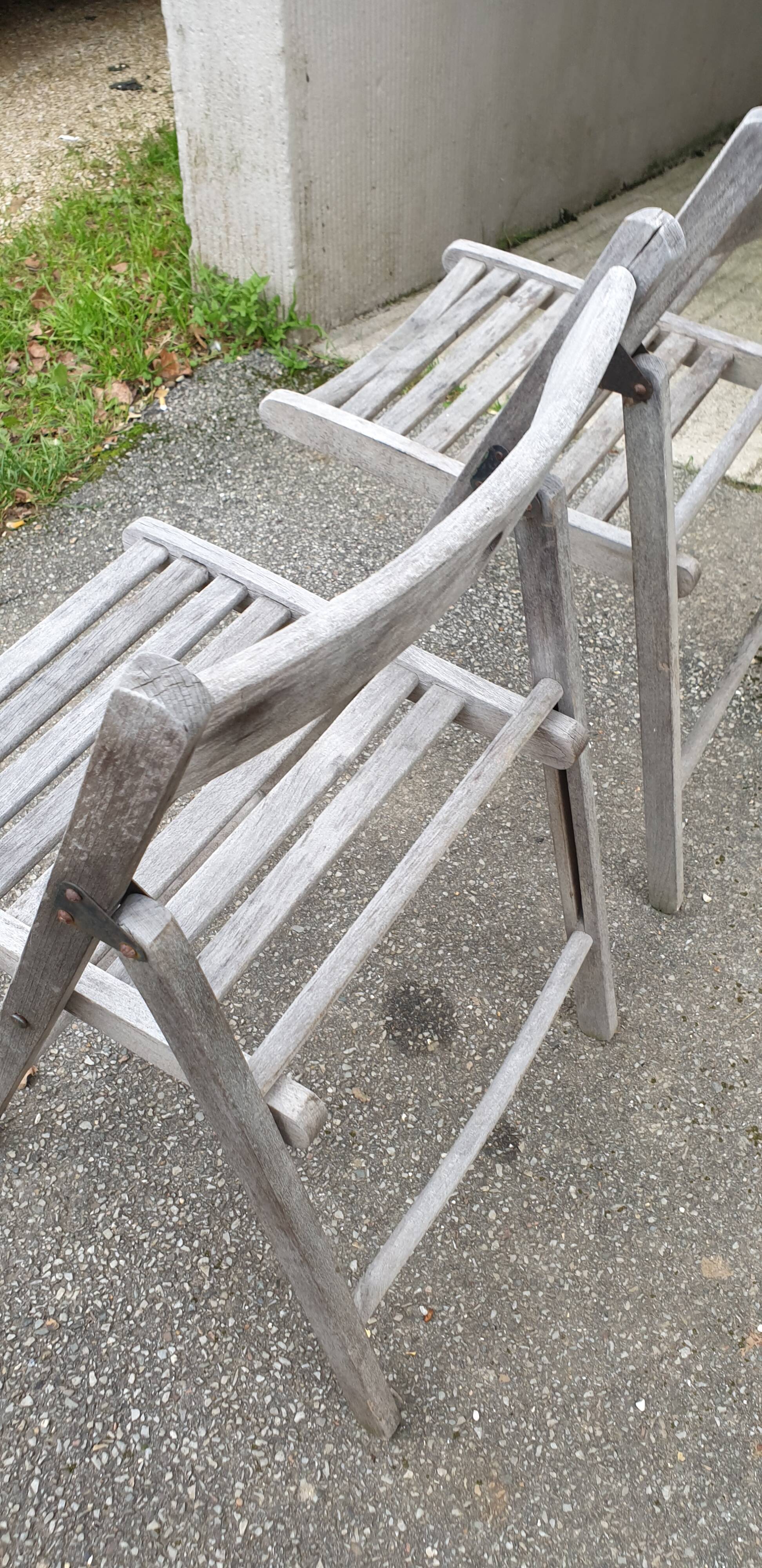 Pair of folding garden chairs in solid teak