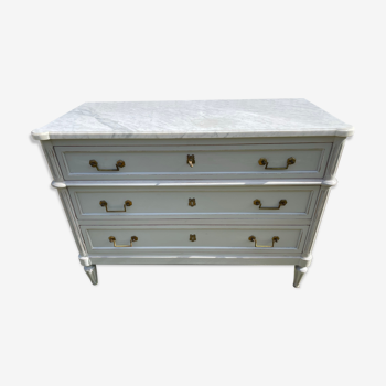 Louis XVI style chest of drawers in versailles grey patinated mahogany with white marble