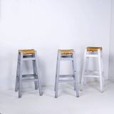 Set of 3 wood framed rush seat bar stools