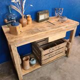 Vintage workbench with standing table, vanity unit, console, desk.