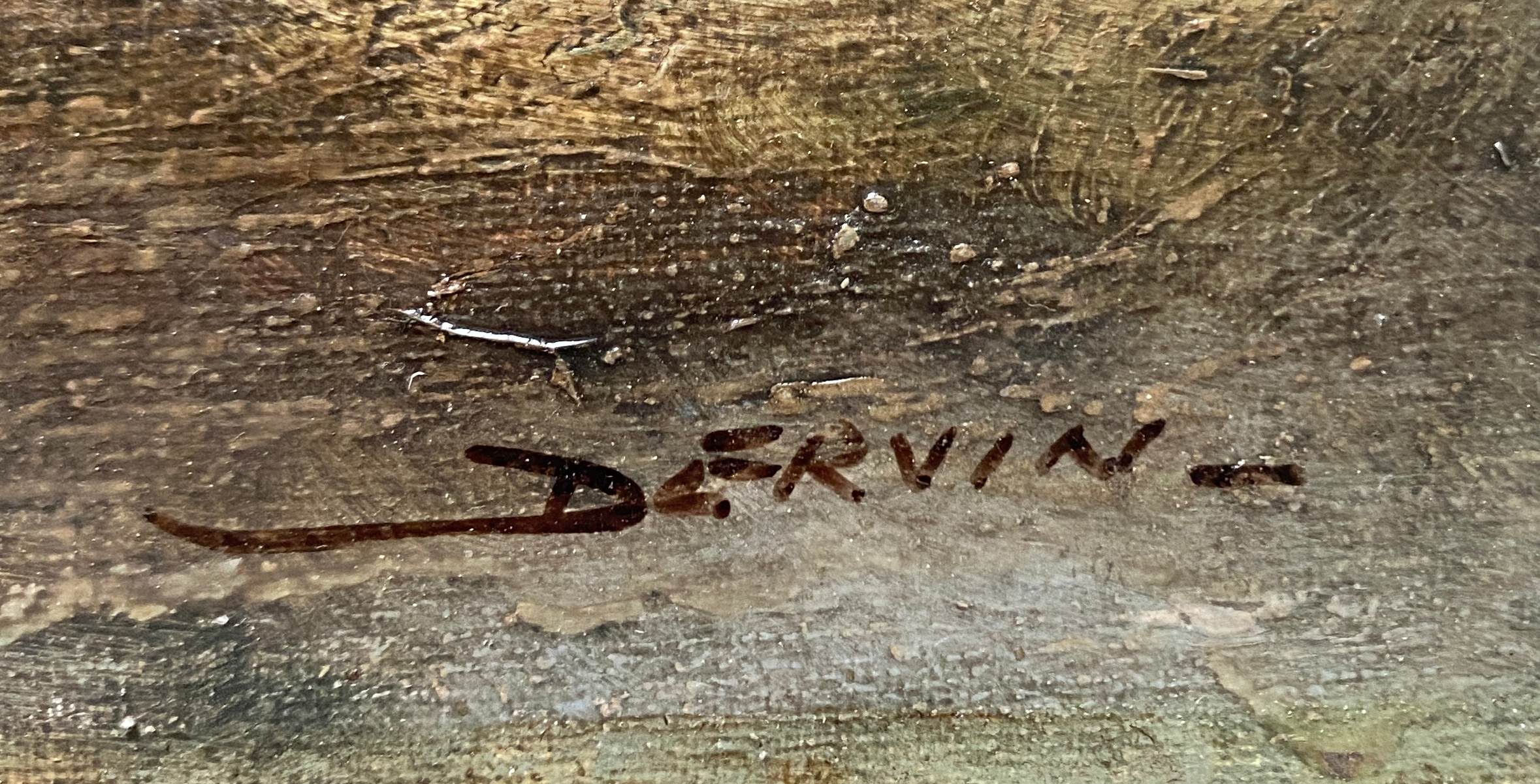 HST painting "The walk, young woman with the umbrella" signed Dervin