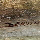 HST painting "The walk, young woman with the umbrella" signed Dervin