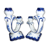 Pair of 2-pointed ceramic candlesticks from Portugal