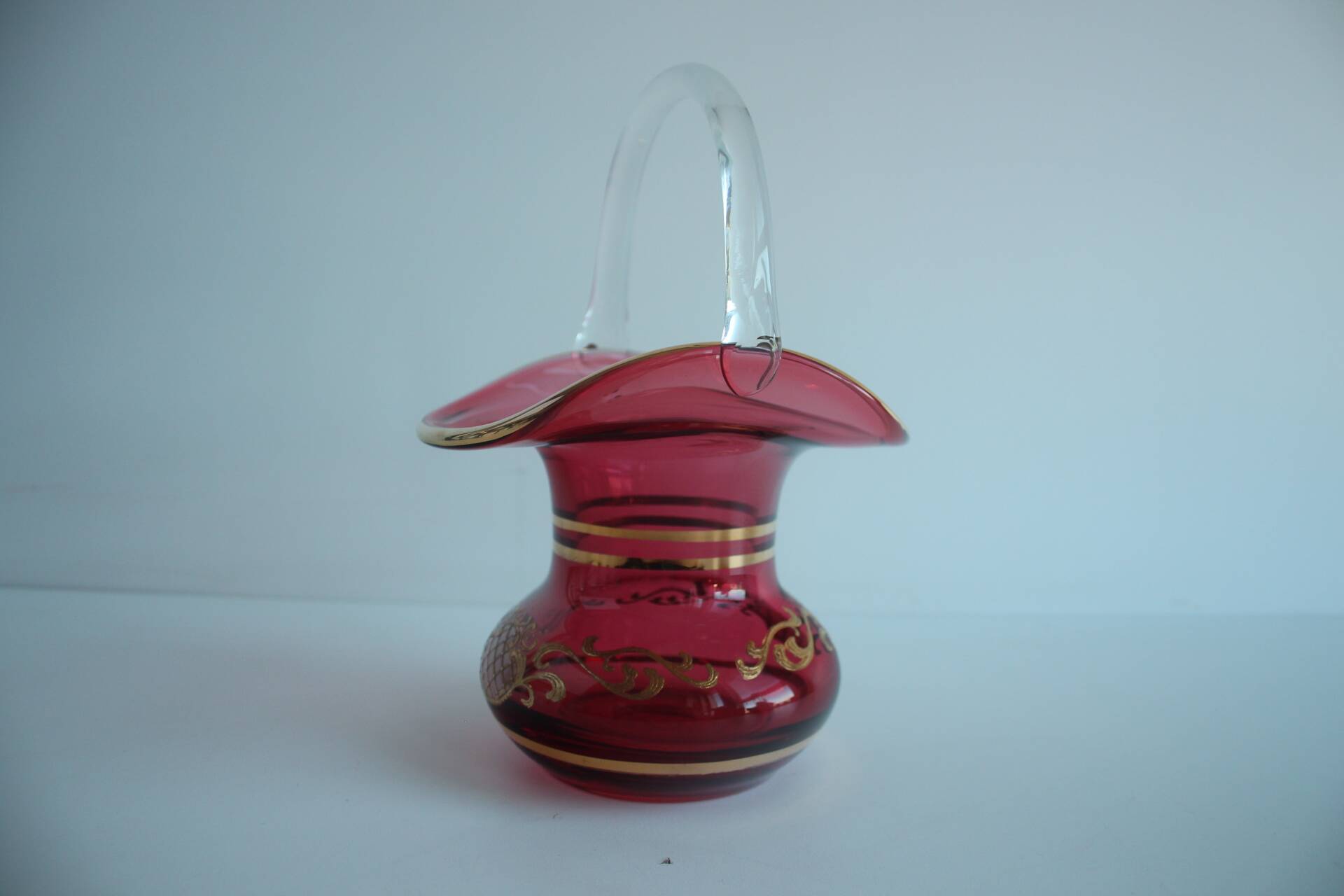 Crystal, gilded basket, Bohemia Crystal, Czechoslovakia, 1960's.