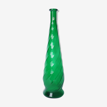Vase en verre vert grand torsadé d'Italie