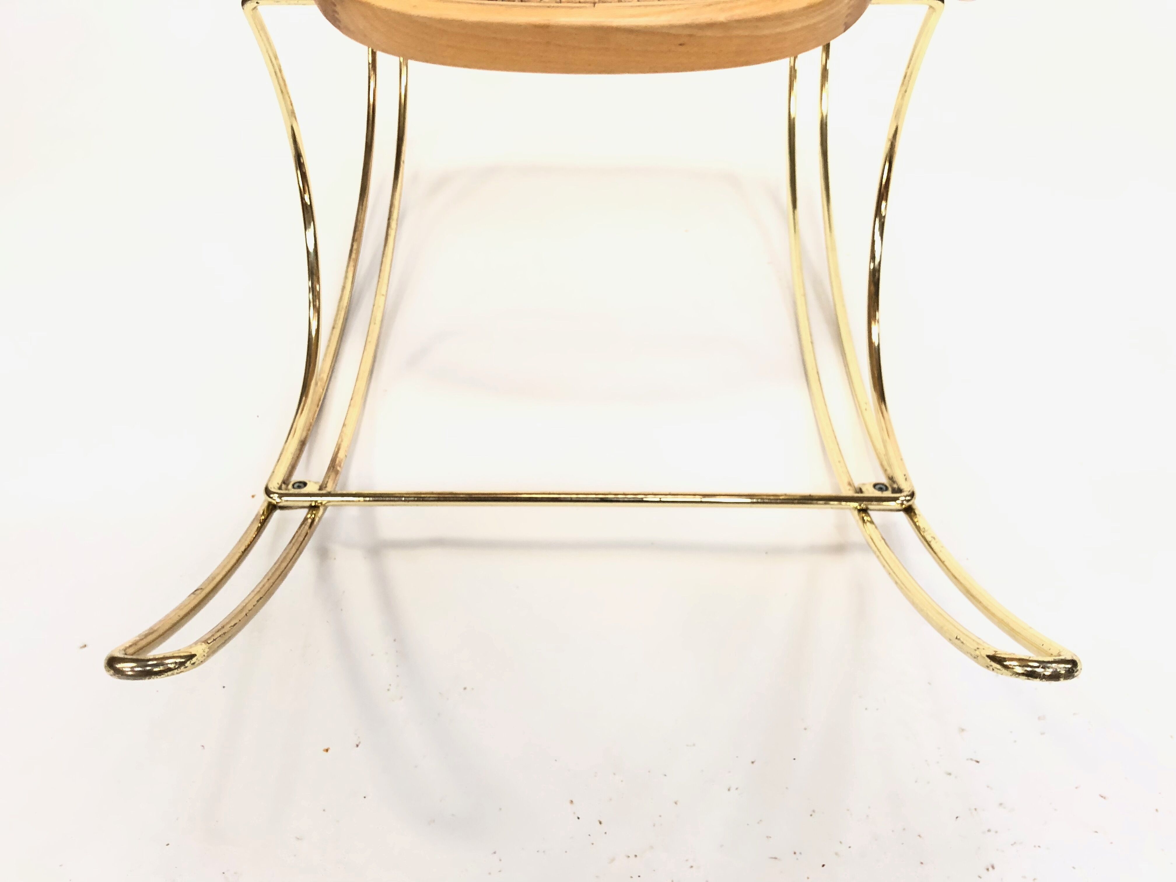 Vintage brass curved wooden rocking chair