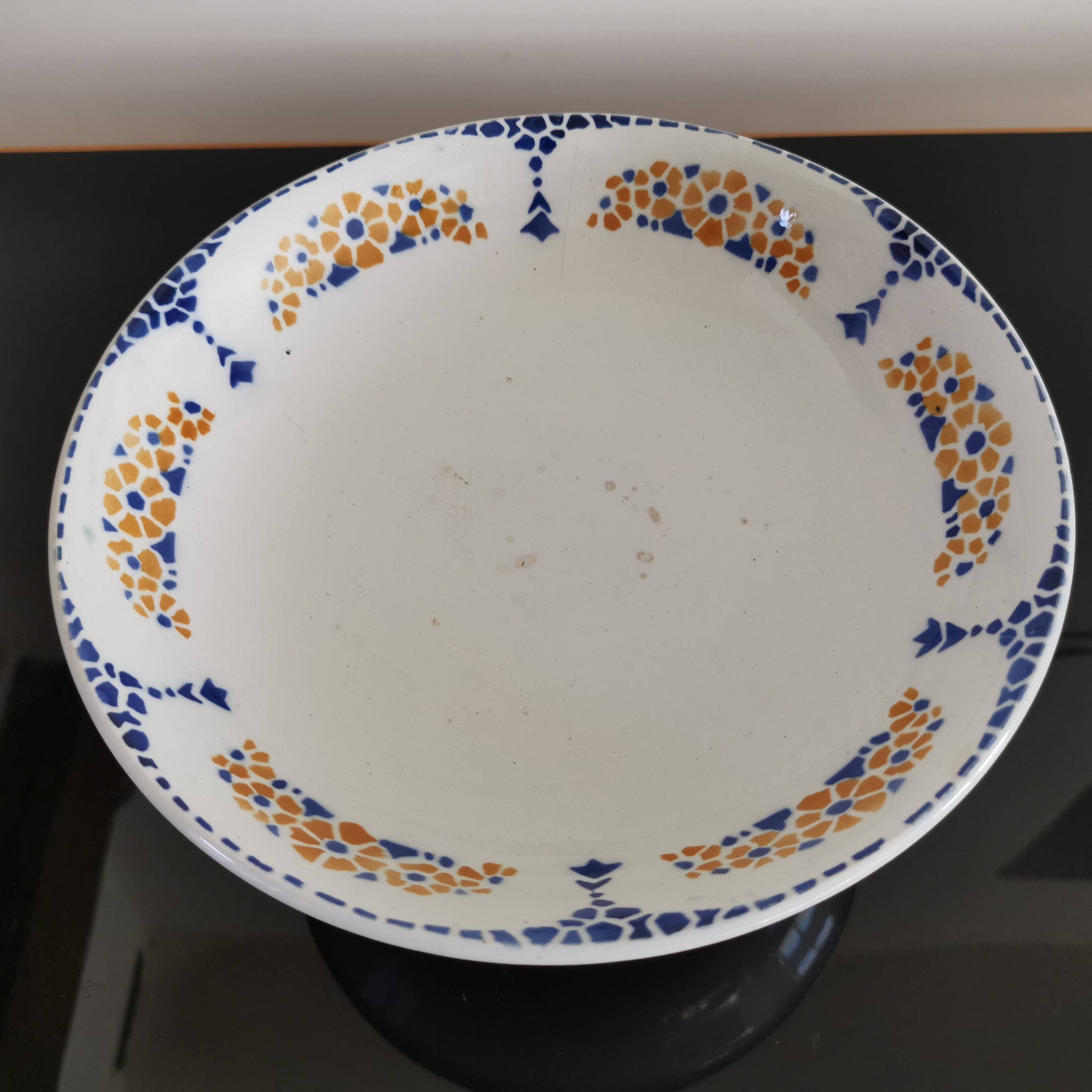 Old earthenware compote bowl L'Amandinoise St Amand France
