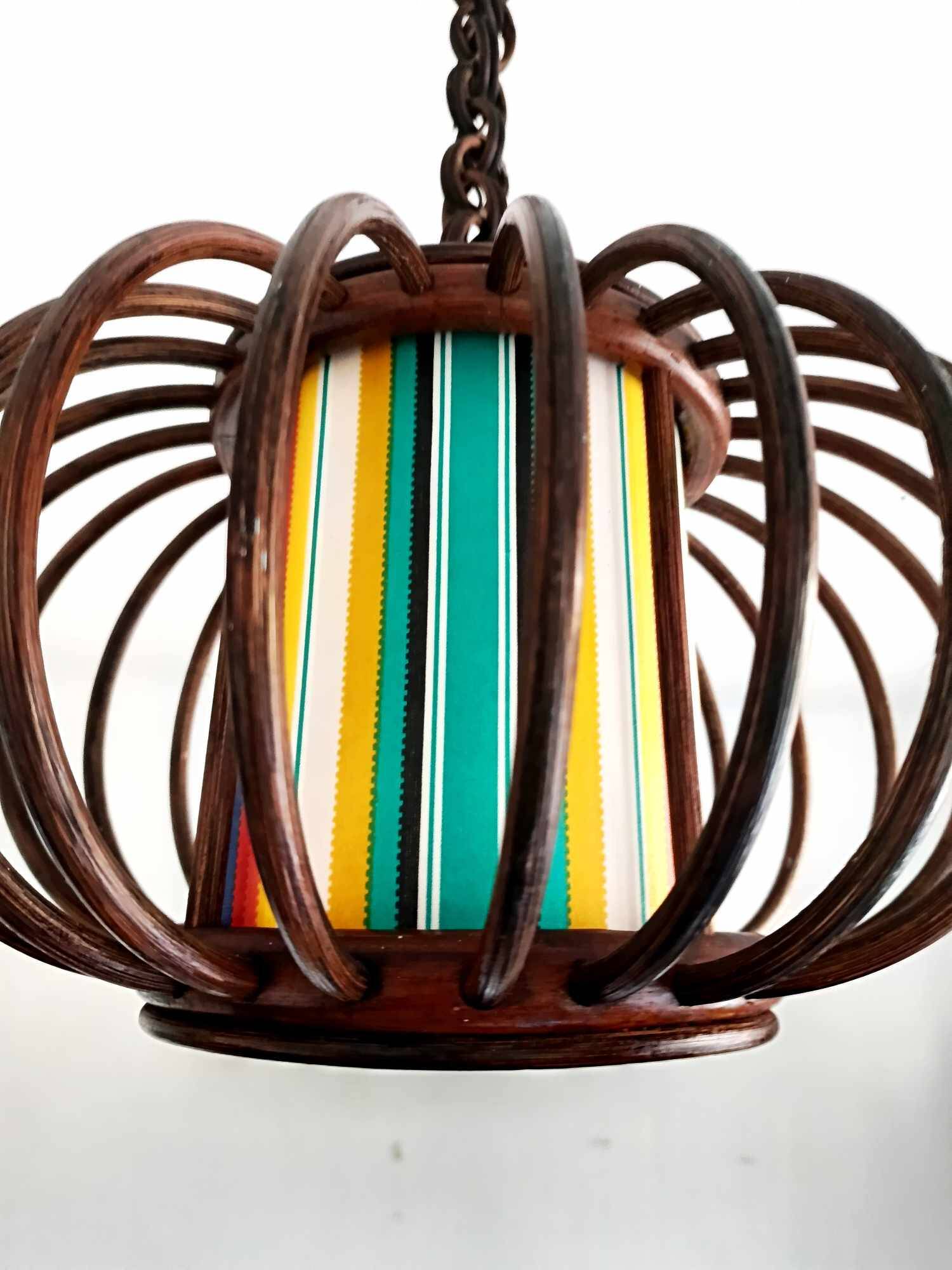 Rattan pendant light and vintage lampshade