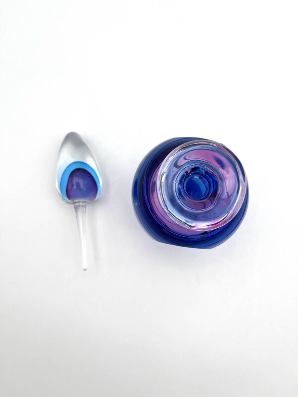 Flacon Parfum Murano Sommerso Signé Filets Verre Faces Polies 19cm