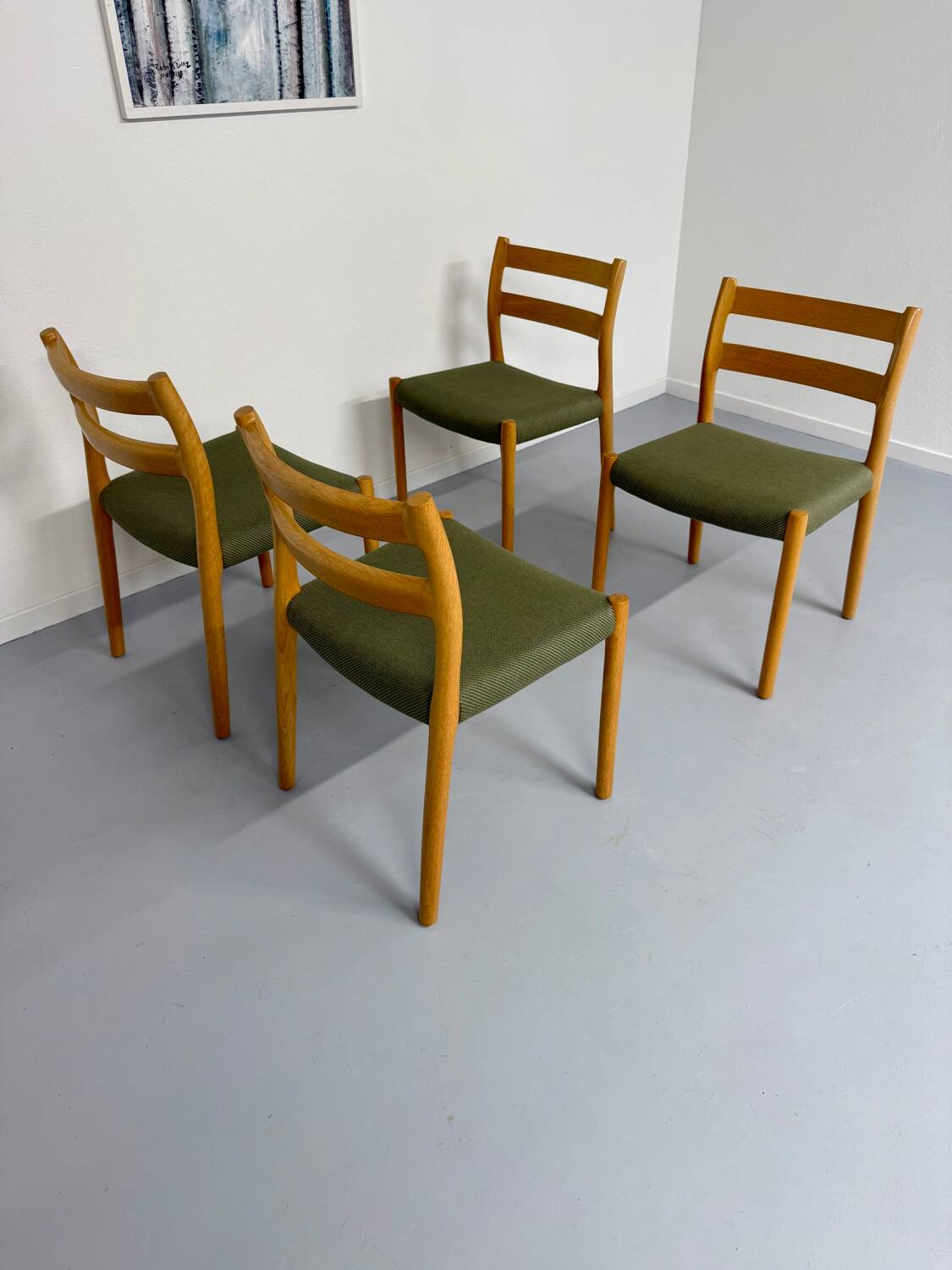 Set of 4 beech chairs designed by Niels Otto Møller, solid vintage beech