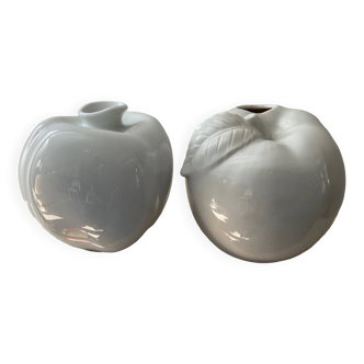 Duo of porcelain apple soliflores