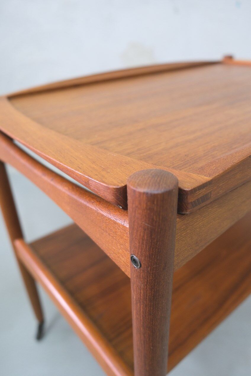 Danish teak bar cart with tray by Poul Hundevad, 1960s