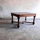 Dark brown solid wood French neo-renaissance square dining table with cross base