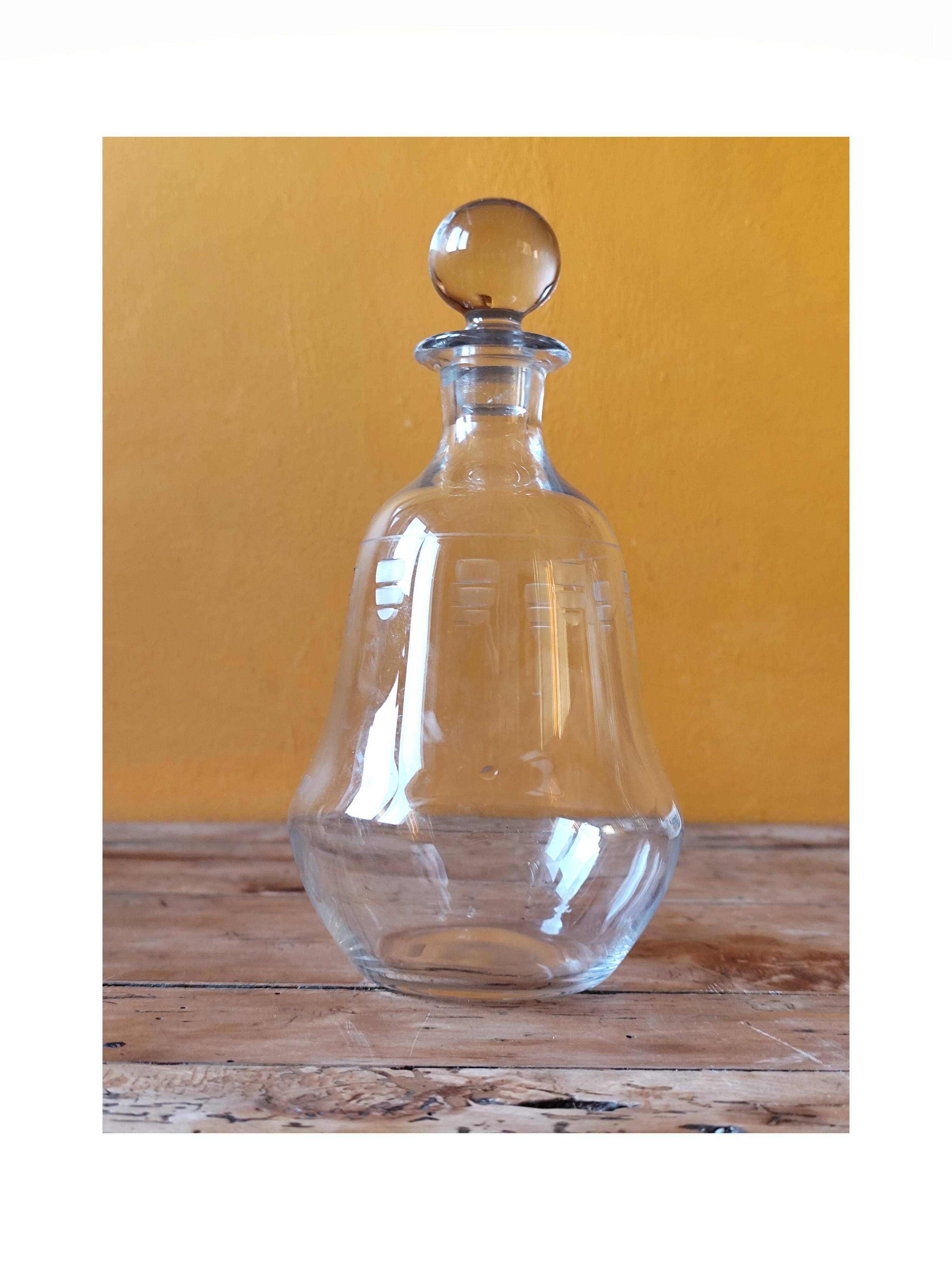 Antique engraved glass carafe - wine pitcher