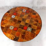 Vintage round coffee table roche-bobois in steel and ceramic 70s