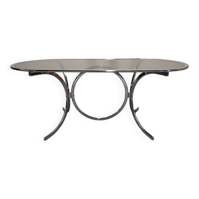 Table de salle à manger en métal chromé et verre fumé, Italie vers 1970