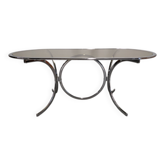 Chrome metal and smoked glass dining table, Italy circa 1970.