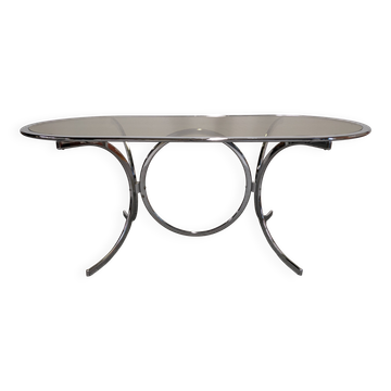 Chrome metal and smoked glass dining table, Italy circa 1970.