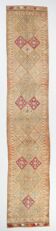 Sand Beige & Pink Turkish Vintage Runner Rug, 80x413Cm