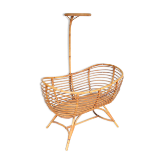 1950s Rattan baby bed from the Netherlands