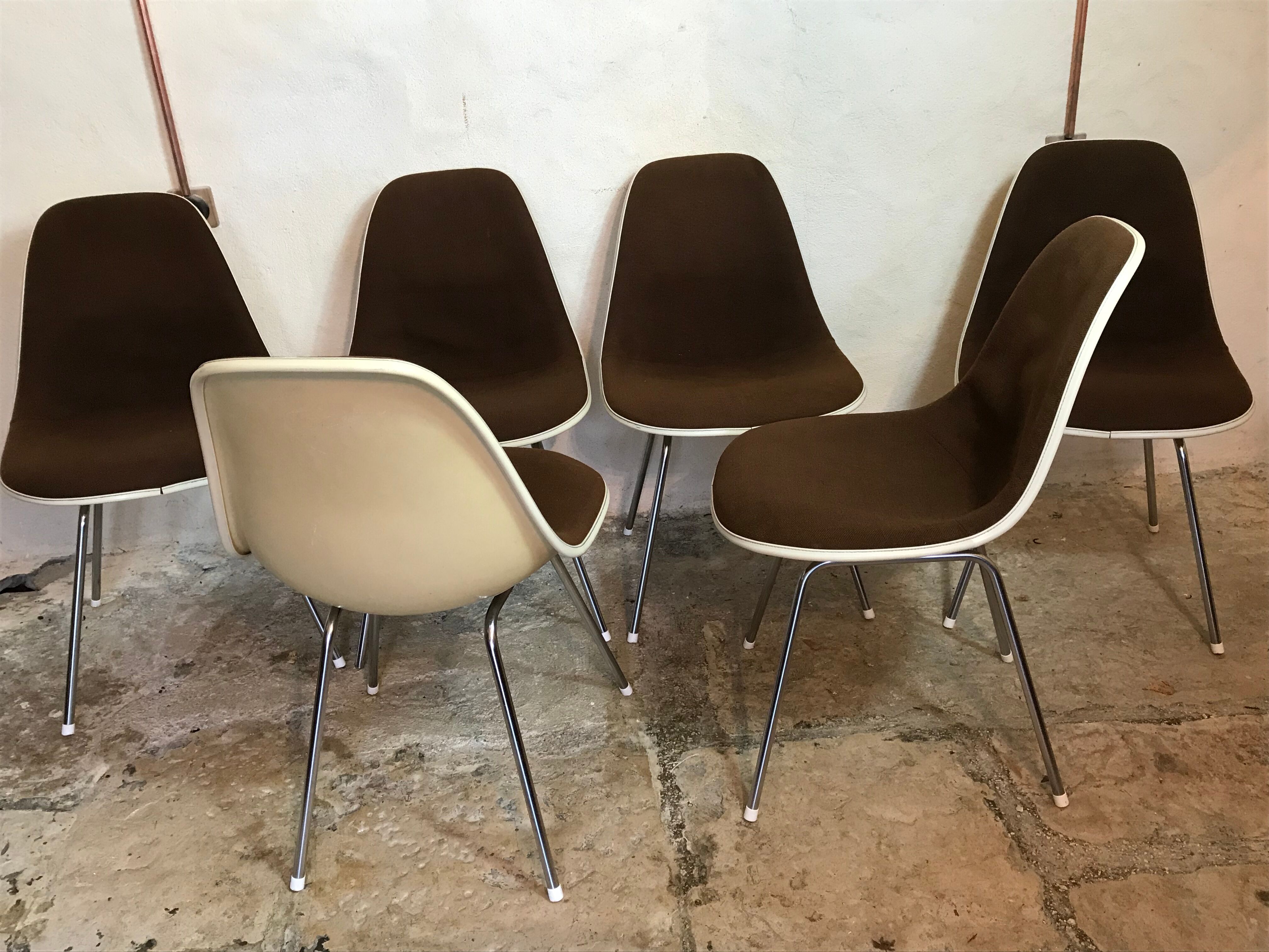 Set of 6 Charles and Ray Eames chairs for Herman Miller, 1960-70's