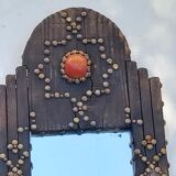 Ancient brutalist oriental wooden mirror 23x53cm