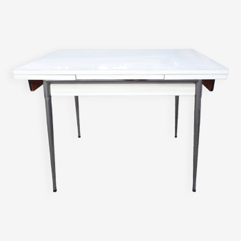 Table de cuisine en formica blanc chrome an 60 vintage