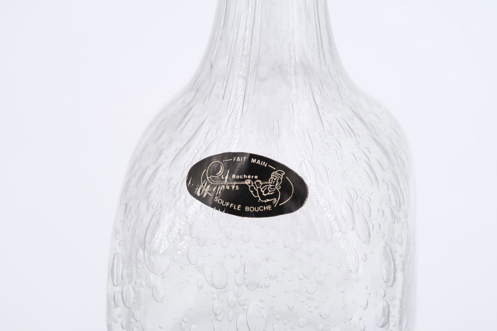 Carafe en verre bullé transparent La Rochère, années 70
